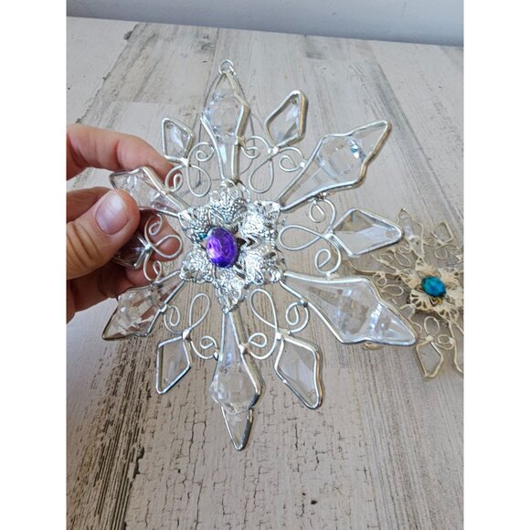 Crystal snowflake gem ornament Xmas tree vintage decor hanging - Picture 3 of 9
